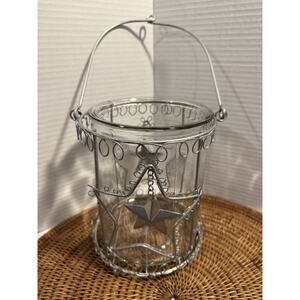 Hanging Metal and Glass Candle Fairy Light Holder 7" Tall by 6" Diameter, Stars